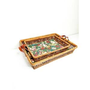 Vintage Wicker Serving Trays with Fabric Liner (set of 2)